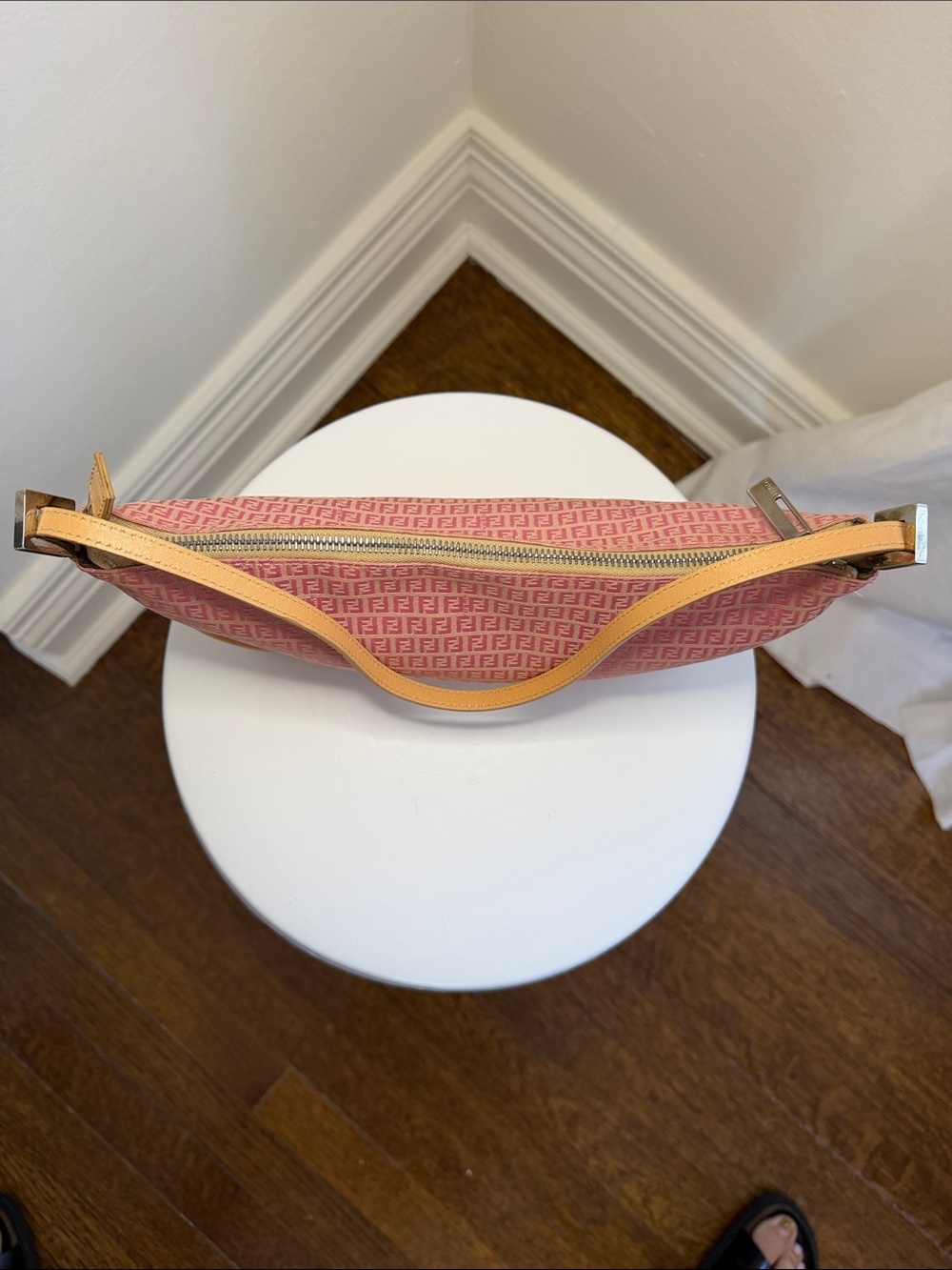 Fendi Pink Zucca Croissant Shoulder Bag with Tan Trim - Picture 6 of 12